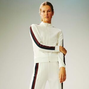 Tory Burch White Jacket with Red and Black Stripes